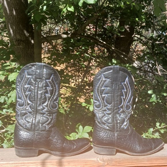 Vintage mens black leather cowboy boots country western rodeo men size 11.5 - Picture 3 of 5